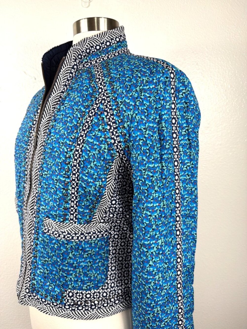 J.Crew Collection Quilted Cotton Silk Floral Studded Jacket Size 12 NWOT - Picture 5 of 16